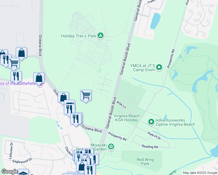 map of restaurants, bars, coffee shops, grocery stores, and more near 1077 Whales Run Court in Virginia Beach