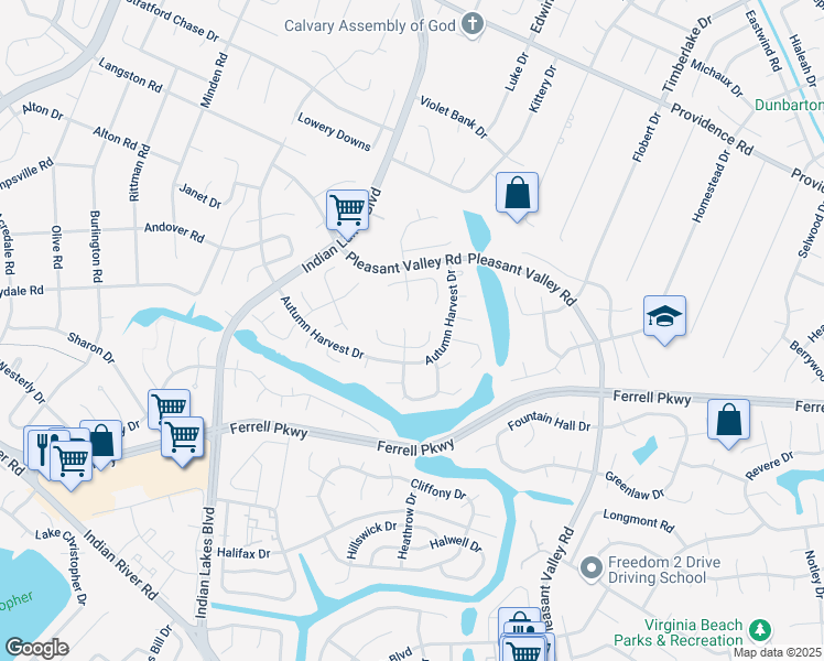 map of restaurants, bars, coffee shops, grocery stores, and more near 1205 Richwood Court in Virginia Beach