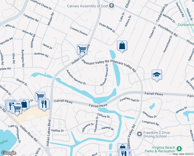 map of restaurants, bars, coffee shops, grocery stores, and more near 1205 Richwood Court in Virginia Beach
