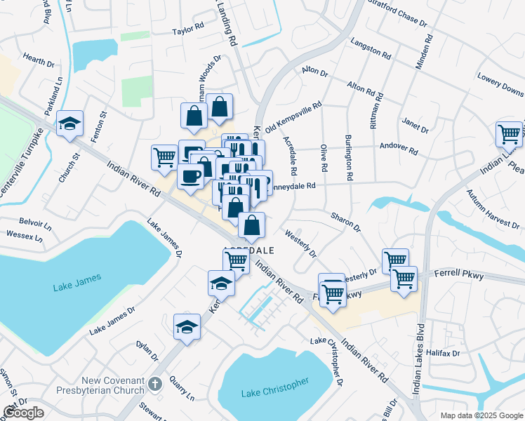 map of restaurants, bars, coffee shops, grocery stores, and more near 1300 Kempsville Road in Virginia Beach