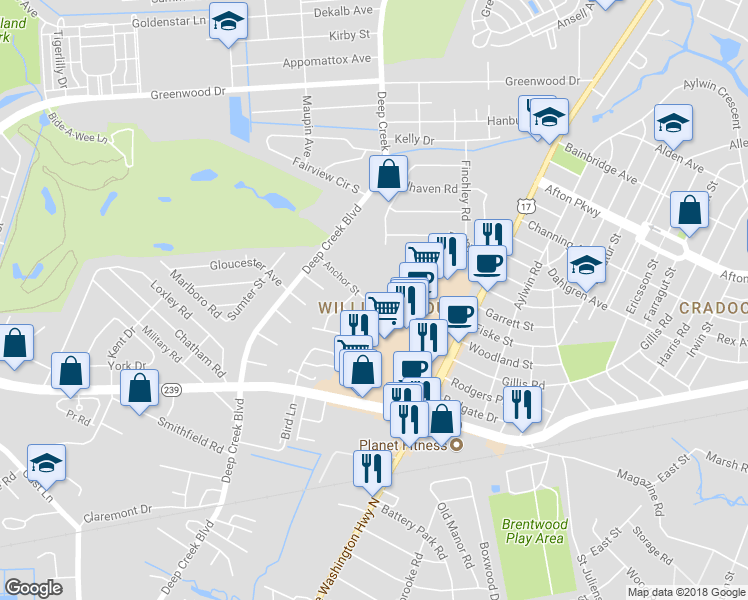map of restaurants, bars, coffee shops, grocery stores, and more near 140 Anchor Street in Portsmouth