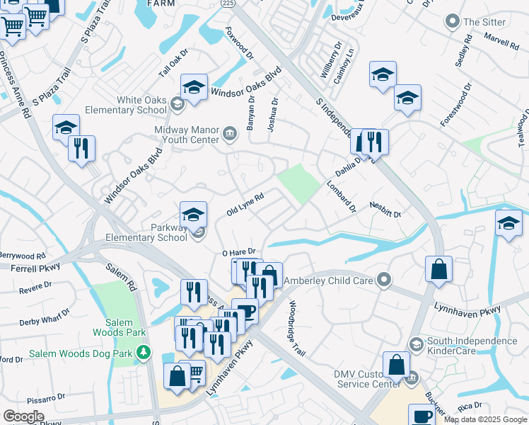 map of restaurants, bars, coffee shops, grocery stores, and more near 4149 Old Lyne Road in Virginia Beach