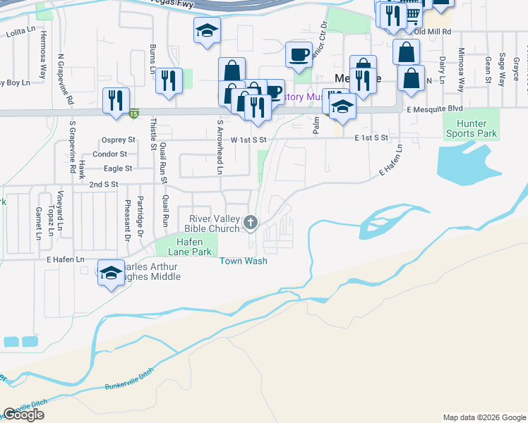 map of restaurants, bars, coffee shops, grocery stores, and more near 248 Laurel Way in Mesquite