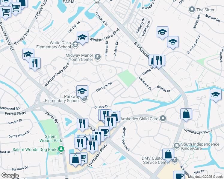 map of restaurants, bars, coffee shops, grocery stores, and more near 4149 Old Lyne Road in Virginia Beach