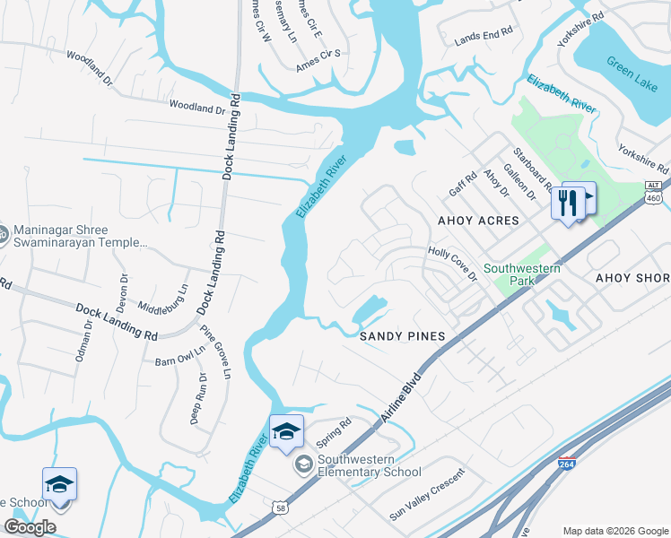 map of restaurants, bars, coffee shops, grocery stores, and more near 4251 White Cap Crest in Chesapeake
