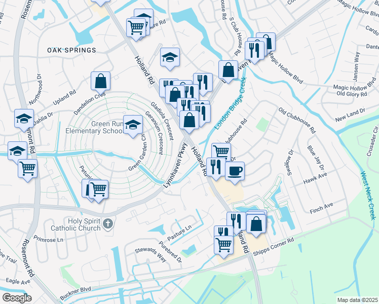map of restaurants, bars, coffee shops, grocery stores, and more near 1200 Lynnhaven Parkway in Virginia Beach