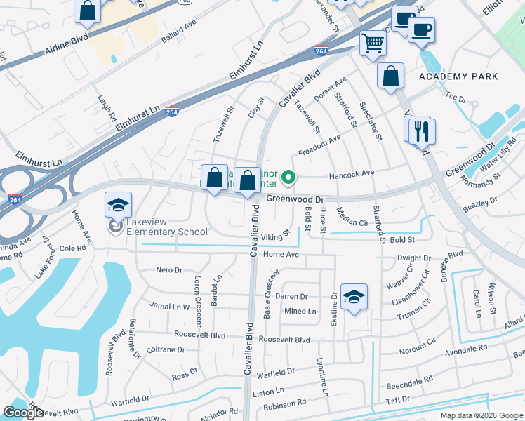 map of restaurants, bars, coffee shops, grocery stores, and more near 3909 Greenwood Drive in Portsmouth