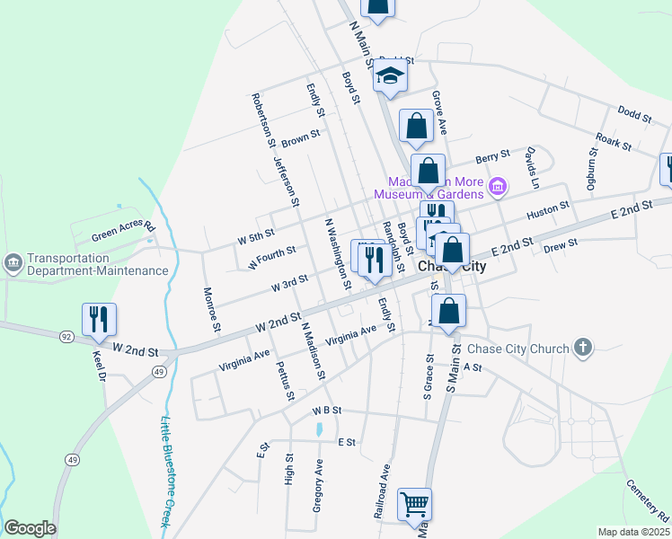 map of restaurants, bars, coffee shops, grocery stores, and more near 219 West 3rd Street in Chase City