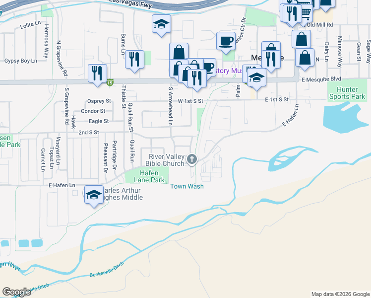 map of restaurants, bars, coffee shops, grocery stores, and more near 377 Lilly Lane in Mesquite