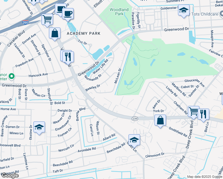 map of restaurants, bars, coffee shops, grocery stores, and more near 620 McLean Street in Portsmouth