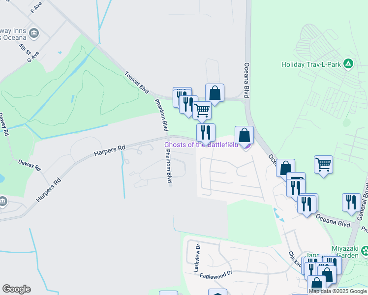 map of restaurants, bars, coffee shops, grocery stores, and more near 1453 Gate Tree Court in Virginia Beach