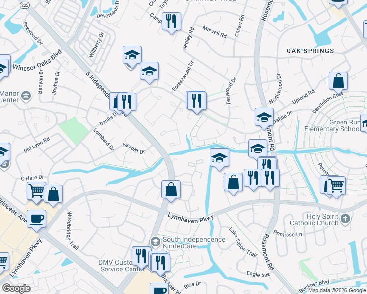 map of restaurants, bars, coffee shops, grocery stores, and more near 686 Orangewood Drive in Virginia Beach