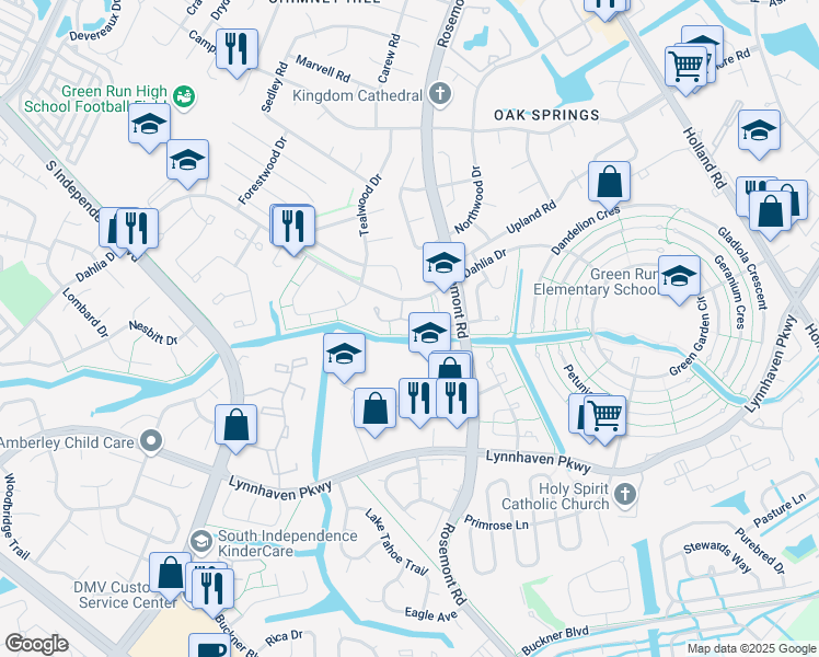 map of restaurants, bars, coffee shops, grocery stores, and more near 3651 Ship Chandlers Wharf in Virginia Beach