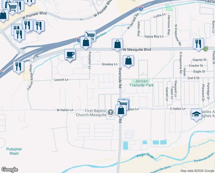 map of restaurants, bars, coffee shops, grocery stores, and more near 861 Santa Maria Way in Mesquite