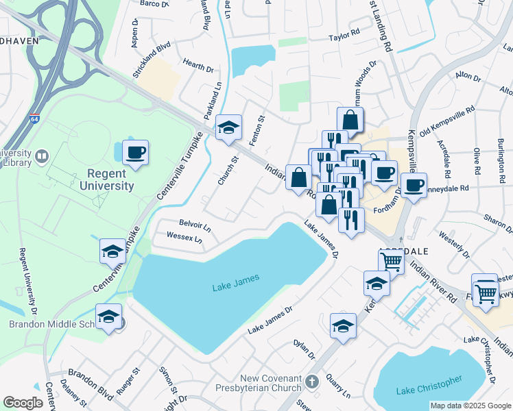 map of restaurants, bars, coffee shops, grocery stores, and more near 5509 Chisman Court in Virginia Beach