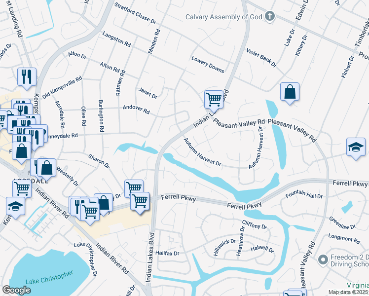 map of restaurants, bars, coffee shops, grocery stores, and more near 5109 Elton Court in Virginia Beach