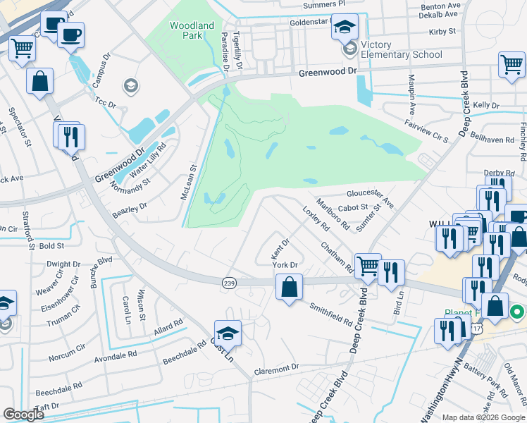 map of restaurants, bars, coffee shops, grocery stores, and more near 60 Loxley Road in Portsmouth