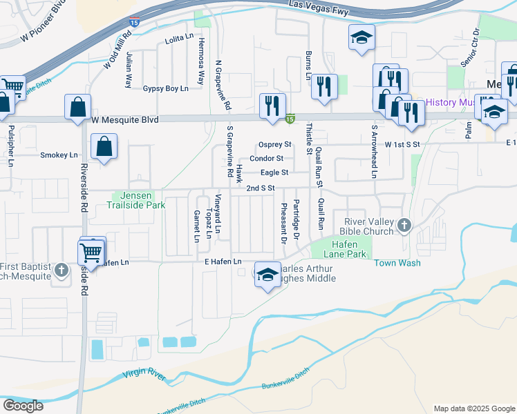 map of restaurants, bars, coffee shops, grocery stores, and more near 244 Muscat Drive in Mesquite