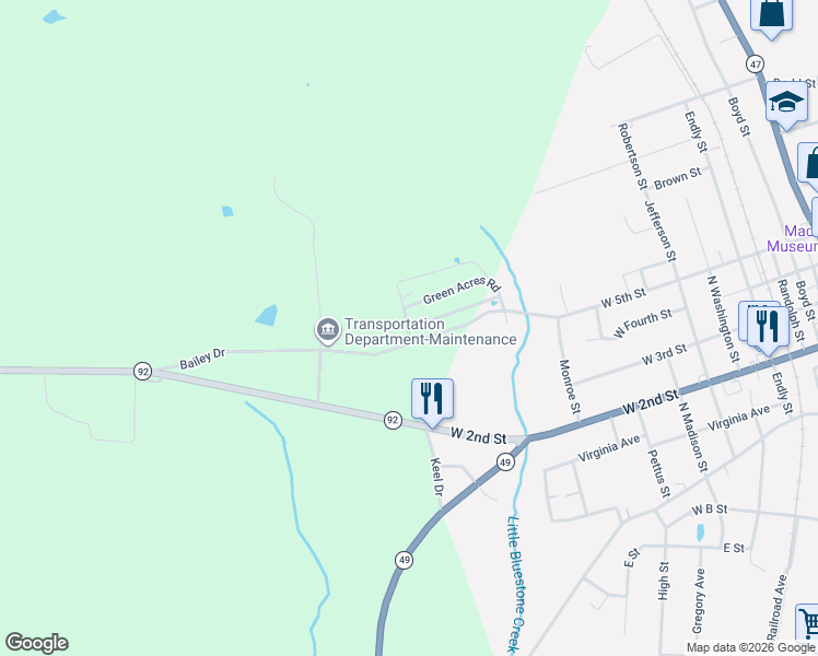 map of restaurants, bars, coffee shops, grocery stores, and more near 2 Jackson Road in Chase City
