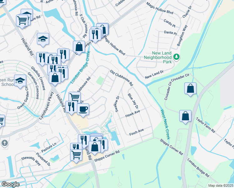 map of restaurants, bars, coffee shops, grocery stores, and more near 1233 Swallow Drive in Virginia Beach