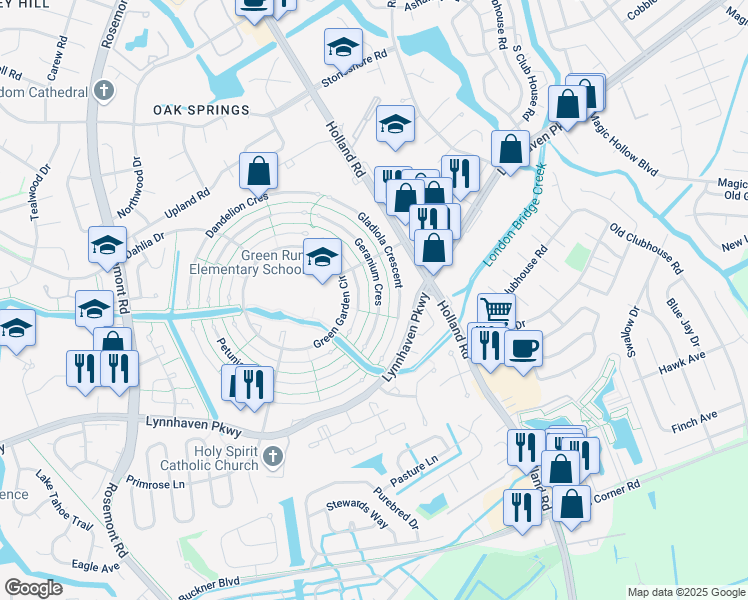 map of restaurants, bars, coffee shops, grocery stores, and more near 1217 Ginger Crescent in Virginia Beach