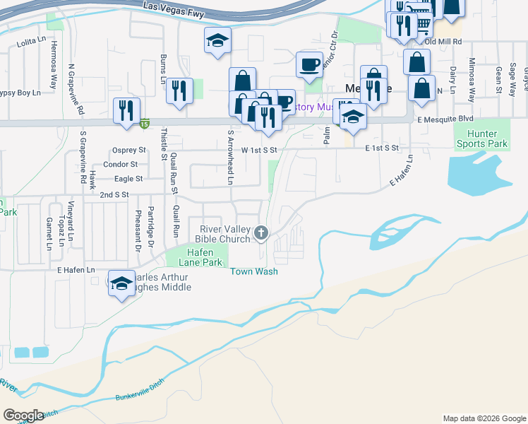 map of restaurants, bars, coffee shops, grocery stores, and more near 248 Laurel Way in Mesquite