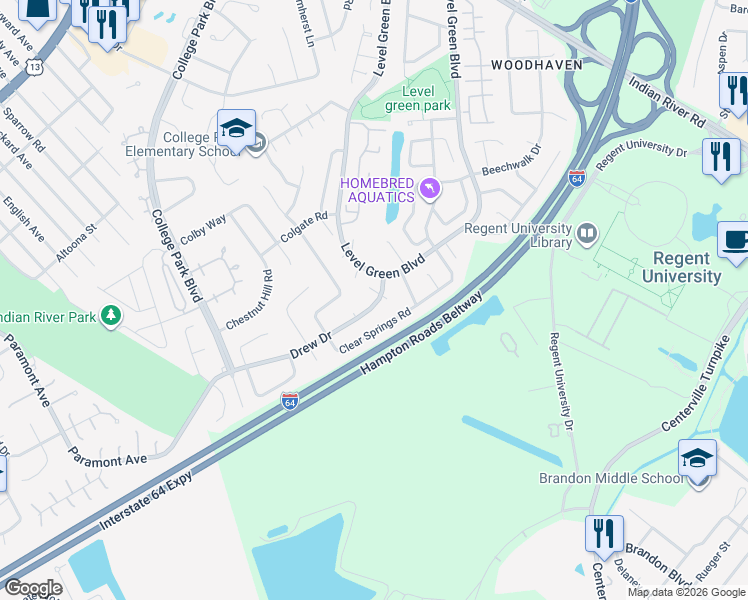 map of restaurants, bars, coffee shops, grocery stores, and more near 1229 Tar Heel Court in Virginia Beach