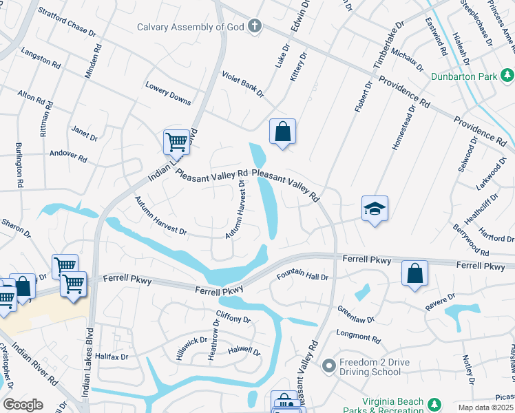 map of restaurants, bars, coffee shops, grocery stores, and more near 5104 Eksdale Court in Virginia Beach