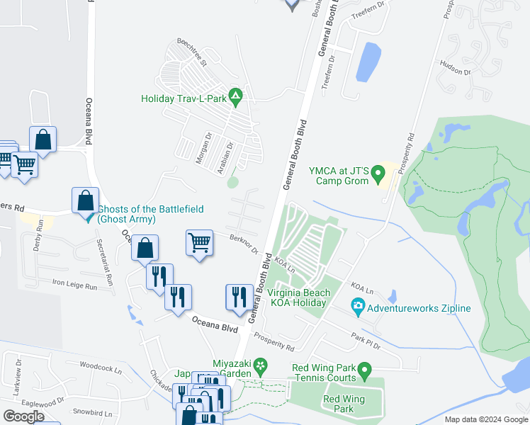 map of restaurants, bars, coffee shops, grocery stores, and more near 1069 Piney Marsh Court in Virginia Beach