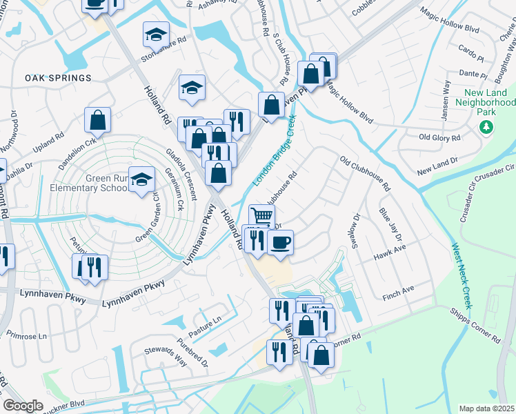 map of restaurants, bars, coffee shops, grocery stores, and more near 3241 Yorkborough Way in Virginia Beach