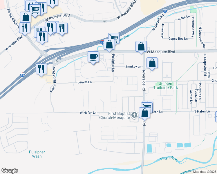 map of restaurants, bars, coffee shops, grocery stores, and more near 235 Habib Court in Mesquite