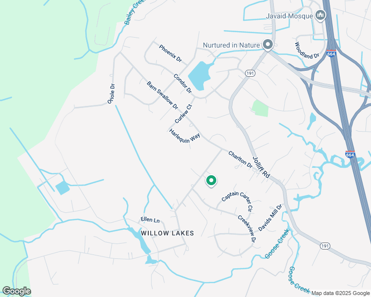 map of restaurants, bars, coffee shops, grocery stores, and more near 1504 Harlequin Court in Chesapeake