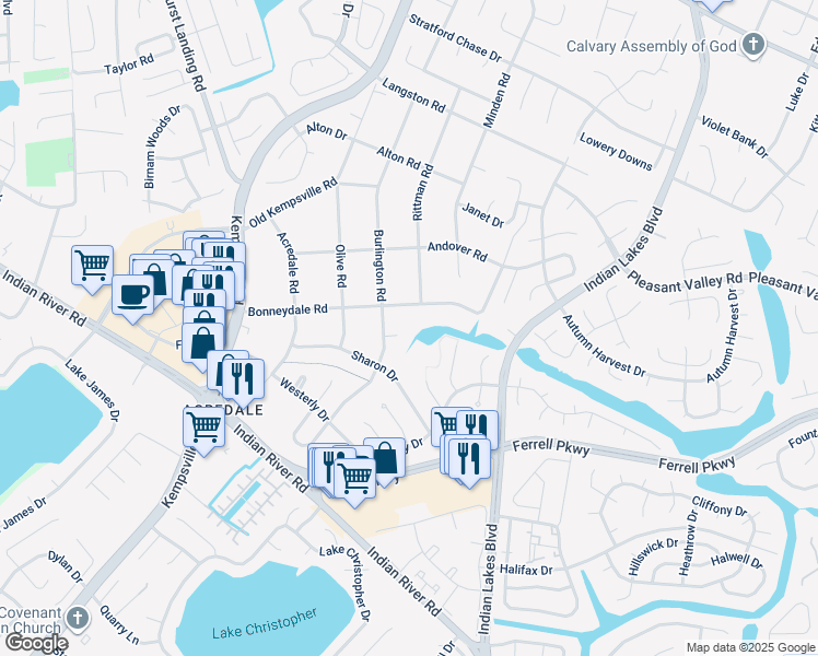 map of restaurants, bars, coffee shops, grocery stores, and more near 5176 Urban Court in Virginia Beach
