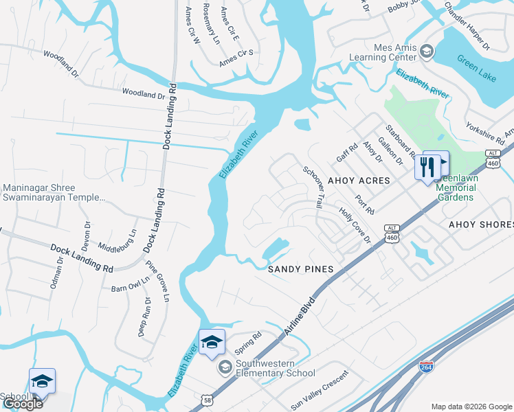 map of restaurants, bars, coffee shops, grocery stores, and more near 4251 White Cap Crest in Chesapeake