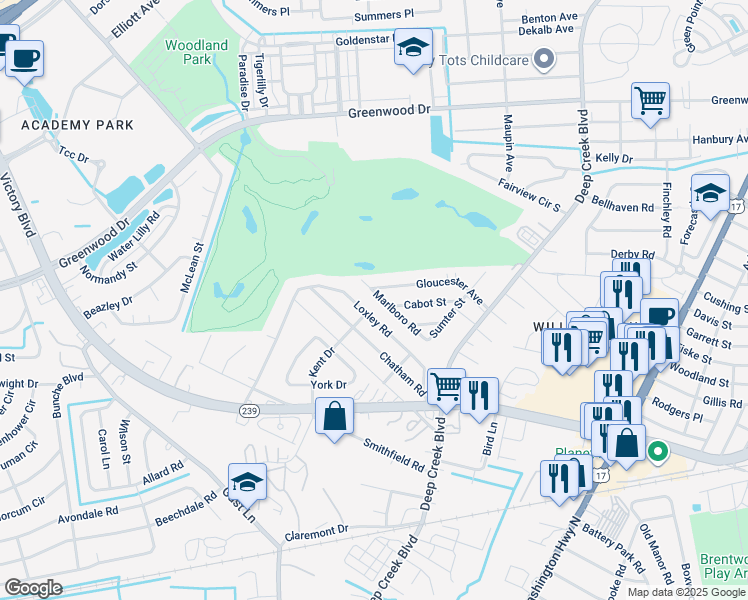 map of restaurants, bars, coffee shops, grocery stores, and more near 205 Marlboro Road in Portsmouth
