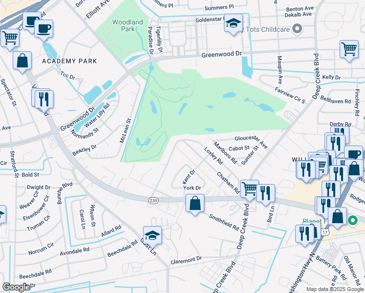 map of restaurants, bars, coffee shops, grocery stores, and more near 60 Loxley Road in Portsmouth