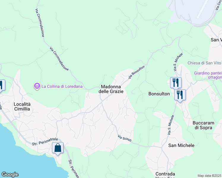 map of restaurants, bars, coffee shops, grocery stores, and more near in Madonna delle Grazie