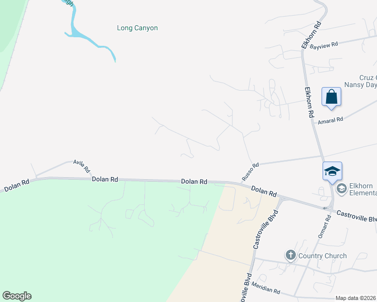 map of restaurants, bars, coffee shops, grocery stores, and more near 18852 Parsons Road in Castroville