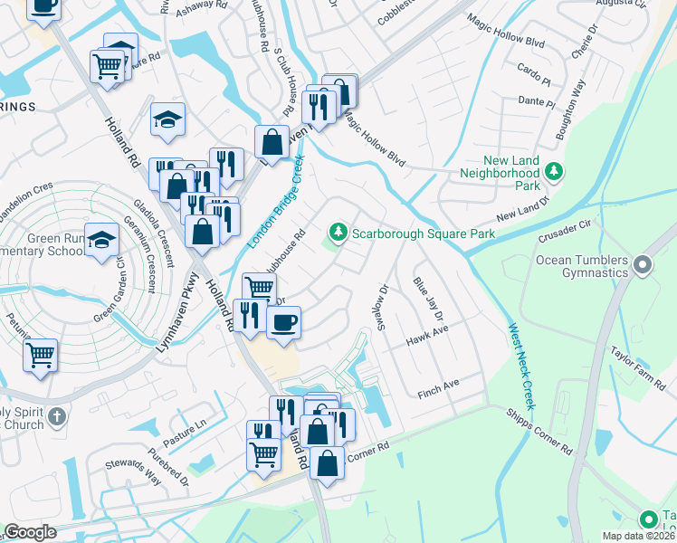 map of restaurants, bars, coffee shops, grocery stores, and more near 1184 Warwick Drive in Virginia Beach