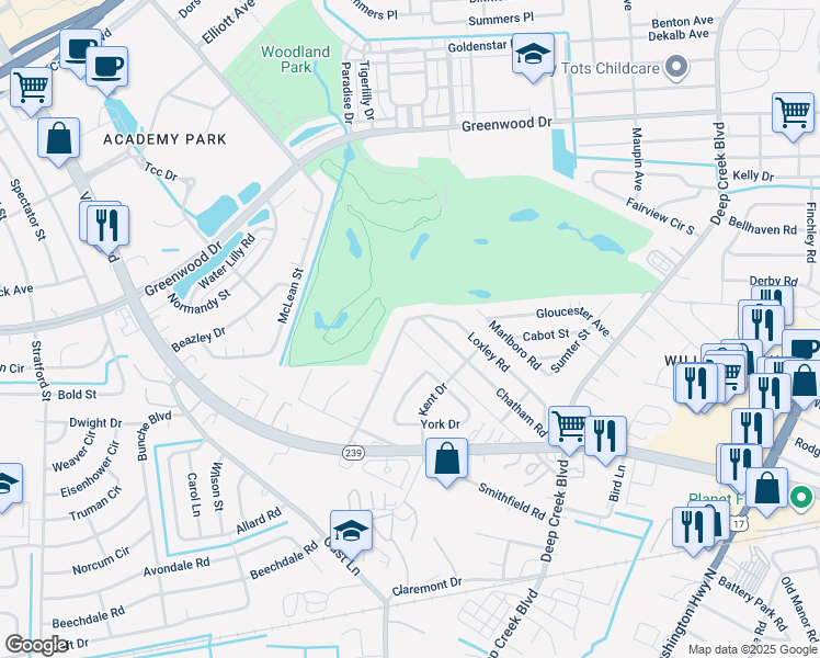 map of restaurants, bars, coffee shops, grocery stores, and more near 60 Loxley Road in Portsmouth
