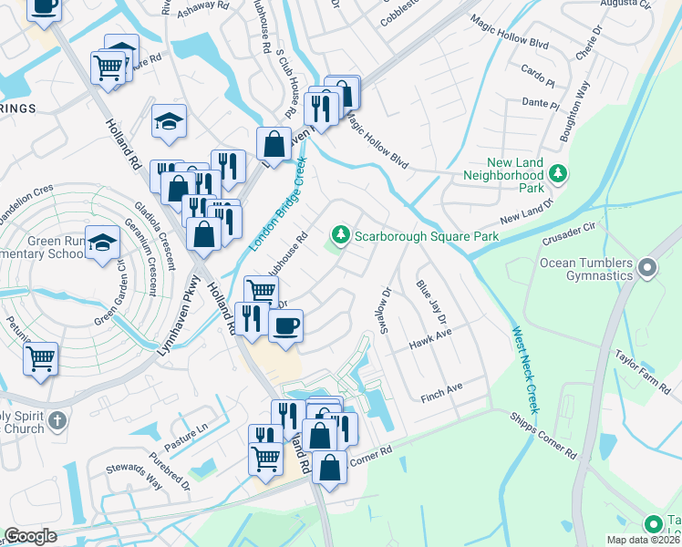 map of restaurants, bars, coffee shops, grocery stores, and more near 1184 Warwick Drive in Virginia Beach