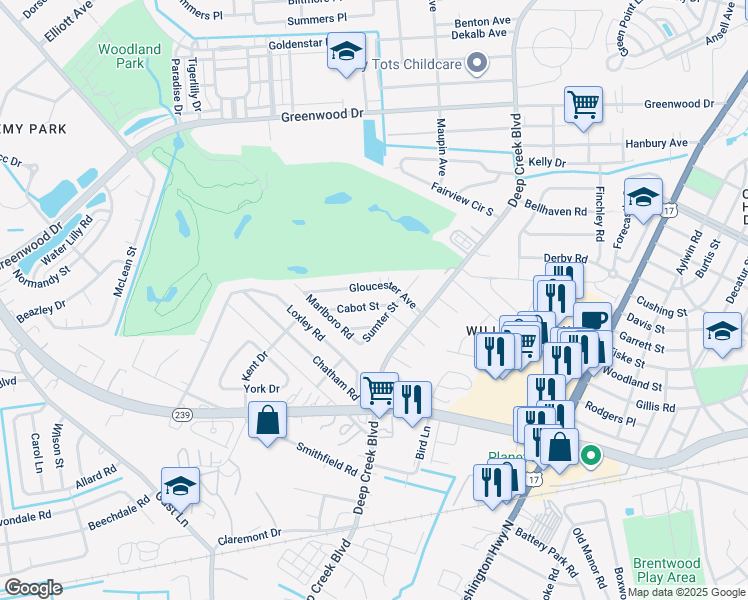 map of restaurants, bars, coffee shops, grocery stores, and more near 406 Cabot Street in Portsmouth