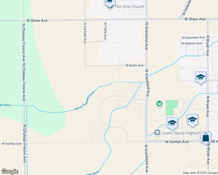 map of restaurants, bars, coffee shops, grocery stores, and more near 7311 West Rialto Avenue in Fresno