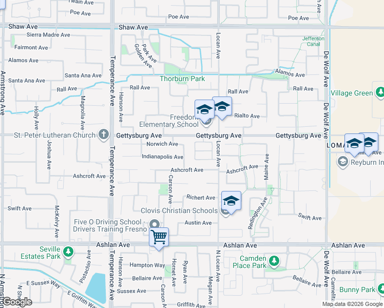 map of restaurants, bars, coffee shops, grocery stores, and more near 2858 Anton Avenue in Clovis