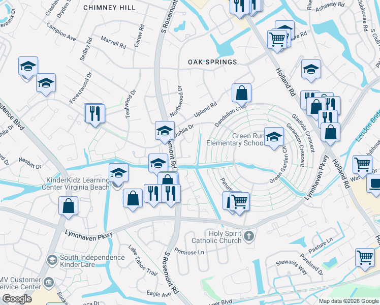 map of restaurants, bars, coffee shops, grocery stores, and more near 3537 Shawn Court in Virginia Beach