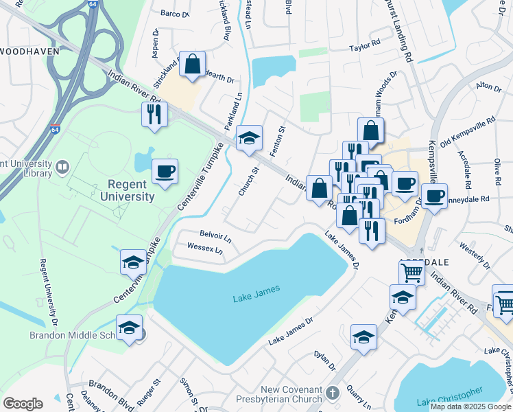map of restaurants, bars, coffee shops, grocery stores, and more near 1371 Ferry Point Road in Virginia Beach