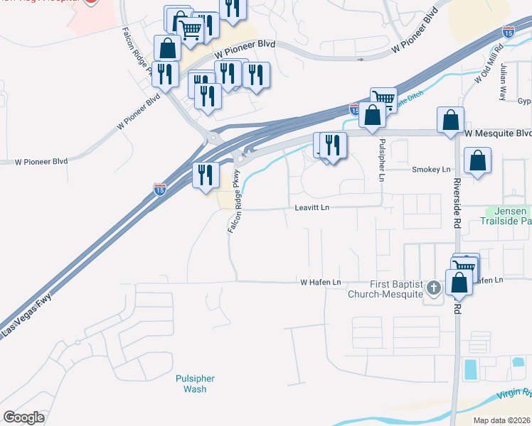 map of restaurants, bars, coffee shops, grocery stores, and more near 1050 Leavitt Lane in Mesquite