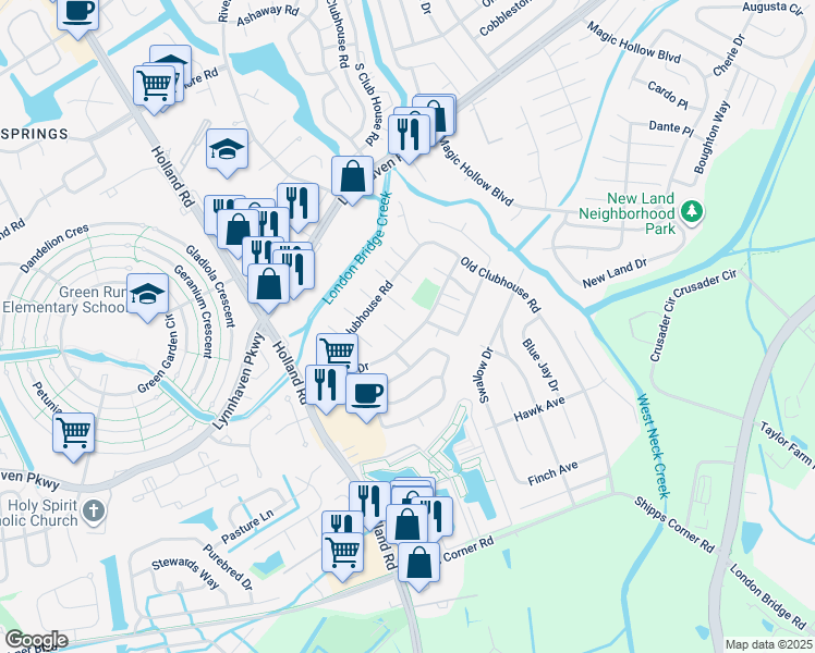map of restaurants, bars, coffee shops, grocery stores, and more near 1201 Warwick Drive in Virginia Beach