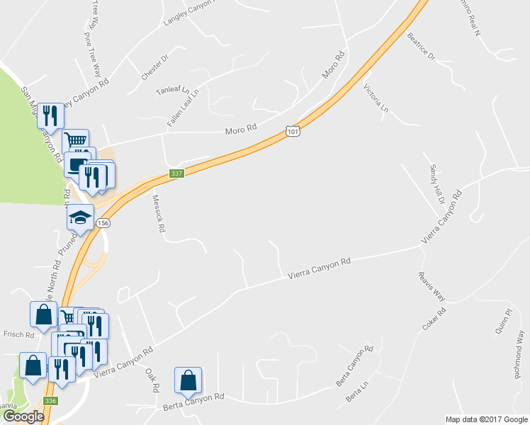 map of restaurants, bars, coffee shops, grocery stores, and more near 2646 El Camino Real in Salinas