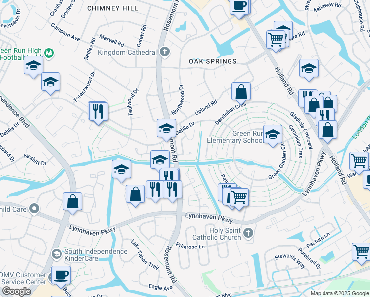 map of restaurants, bars, coffee shops, grocery stores, and more near 3537 Shawn Court in Virginia Beach